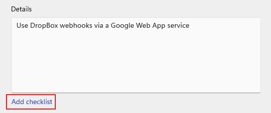 Clicking add checklist