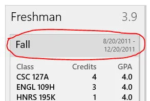 Clicking to edit a semester