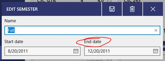 Editing semester end date