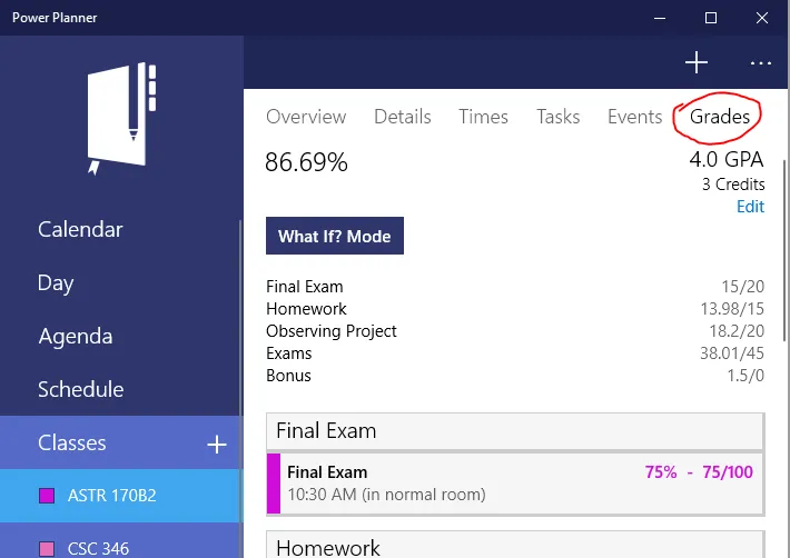 Finding grades page