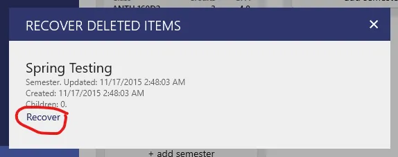 List of items to recover