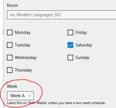 Selecting week of class time