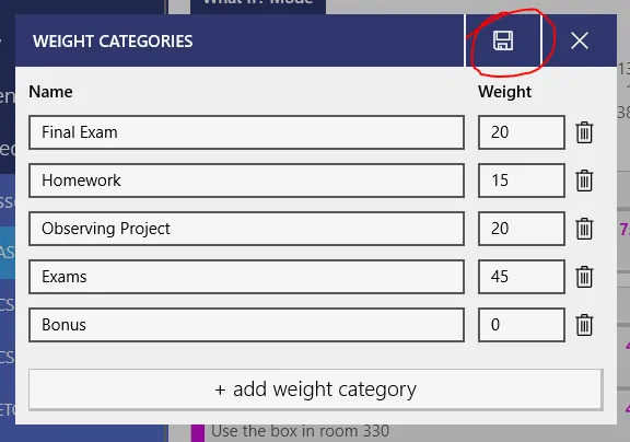 Editing weight categories