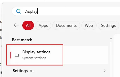 Searching for display settings