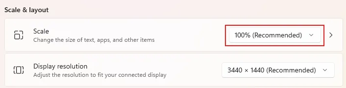 Setting for text size